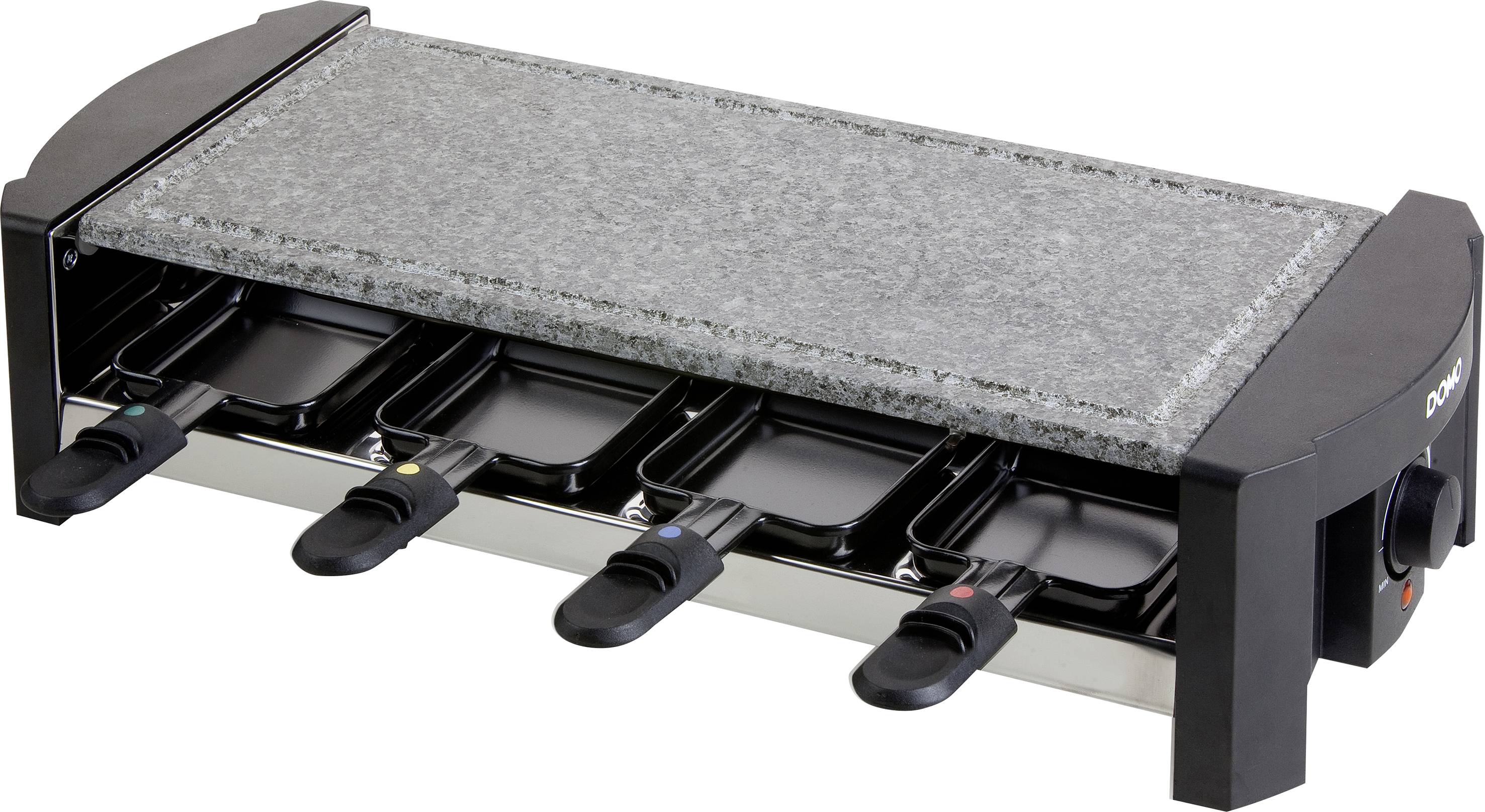 Image of DOMO DO9039G Raclette with hot stone, 8 pannikins, Non-stick coating Black, Grey