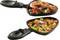 Two raclette dishes: Top with prawns, mushrooms and peppers, bottom with colourful pepper mix and mushrooms. Ideal for raclette meals.