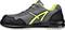 Grey safety shoe with neon-yellow accents and black sole. Side view shows reinforced toe cap and lacing.