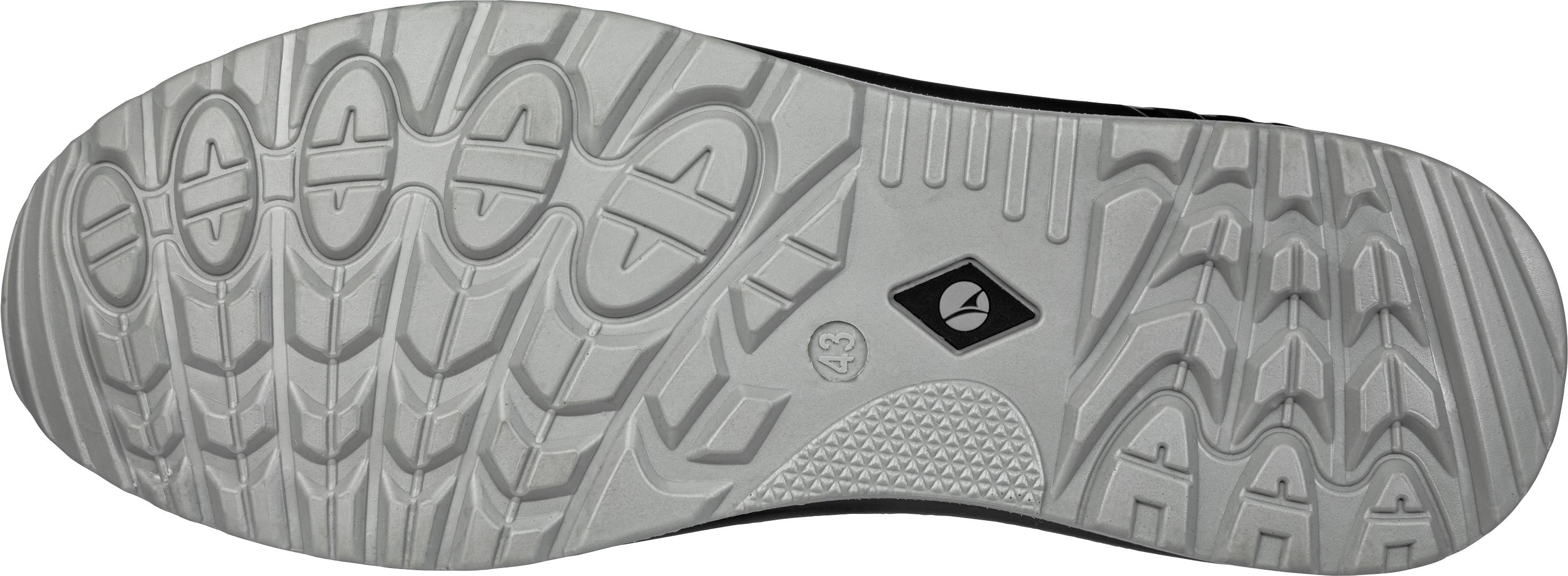 The sole of a shoe with a non-slip, textured design that provides stability and grip on various surfaces.
