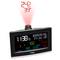 Digital alarm clock with temperature and humidity display, date and day of the week. Projection shows '24.2 °C' and '39%'.