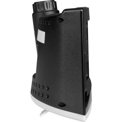A black electronic device with ventilation slots and a white detail, possibly a kitchen appliance or technical accessory.