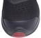 Black sports shoe with red accents, perforated upper material for breathability and reinforced toe cap for additional protection.