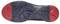 Sole of a sports shoe with red colouration at the heel and toe, black and grey pattern in the centre, displaying a complex profile structure.
