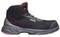A black safety boot with red lining and reinforced sole, marked on the side with the text 'uvex'.