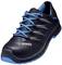 Black safety shoe with blue accents and laces. 'uvex' brand name visible on the front of the shoe.