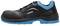 Black safety shoe with blue accents and uvex logo, side view.