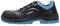 Safety shoe in black with blue details and lacing, 'uvex' brand, side view.<br><br>Safety shoe in black with blue details and lacing, brand 'uvex', side view.