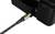 Black USB cable plug is being inserted into the USB socket of a black device.