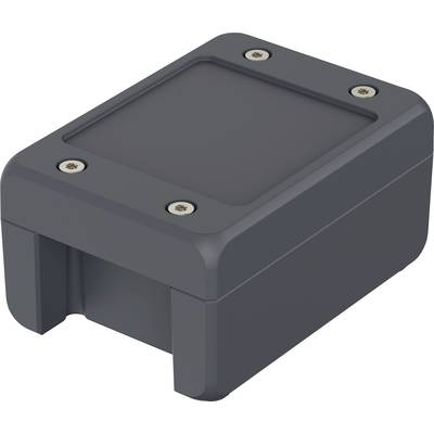 Small, rectangular, black device with rounded corners and four screws at the corners of the top surface.