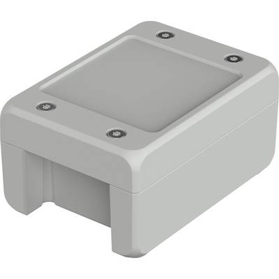 Grey rectangular plastic enclosure with rounded corners and four visible screws at the corners of the cover.