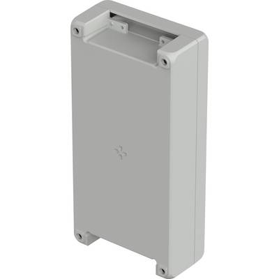 A rectangular, grey plastic casing with rounded corners and four screw holes at the corners.