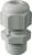 A grey cable gland, cylindrical with threaded ridges and a cap, for secure cable fixing in electrical installations.