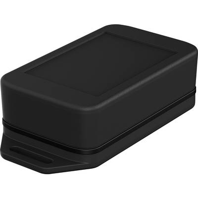 A small, black, rectangular device with rounded corners and a loop at one end, possibly an electronic gadget.