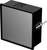 A black, square casing with a reflective front and a side connection inlet. Purpose unclear.