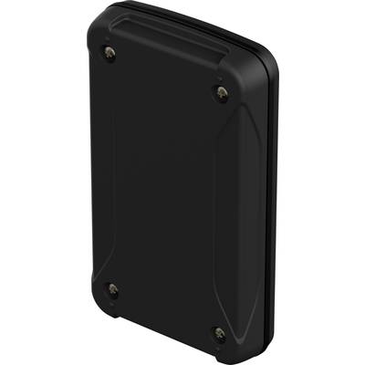 A rectangular, black device with rounded corners and four visible screws, likely an electronic enclosure.