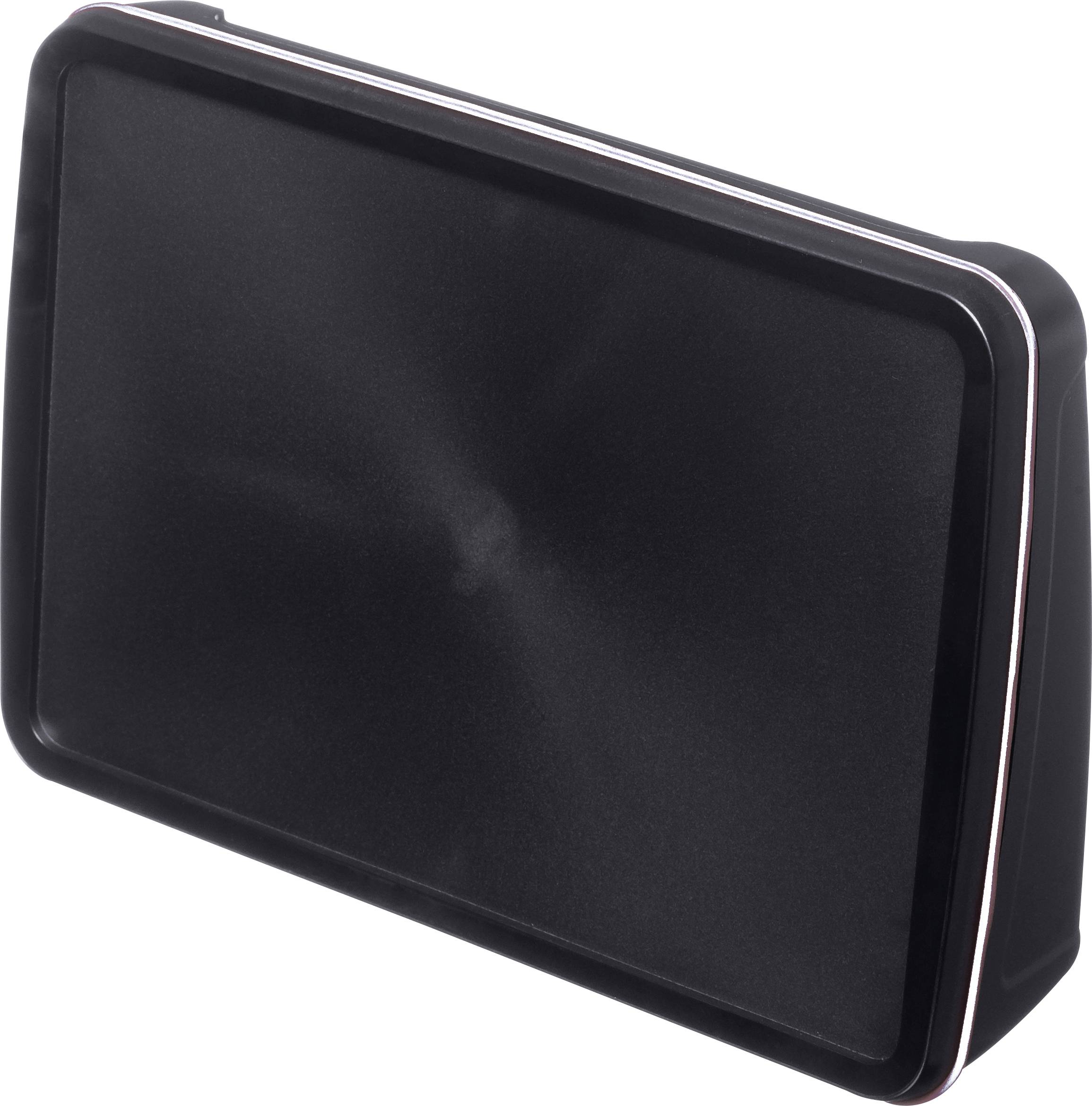 Black, rectangular housing with slightly rounded edges, presumably a technical device or screen, without a visible display.