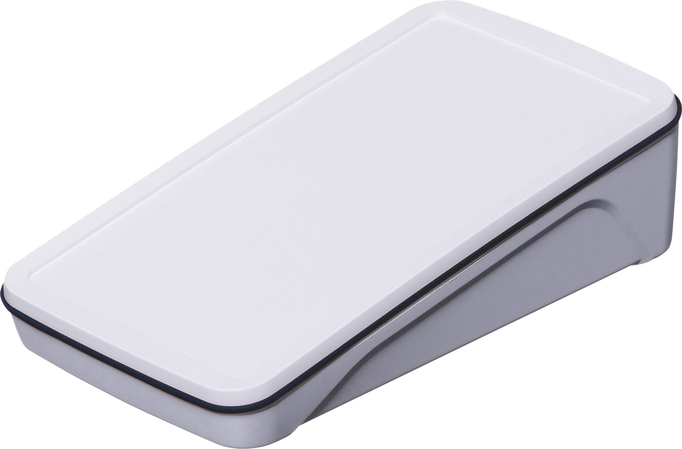 A rectangular plastic electronics enclosure with an angled top, suitable for desktop applications.