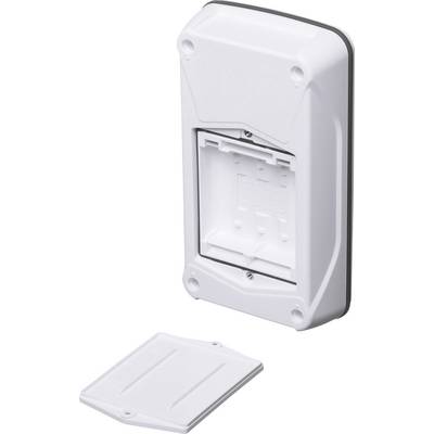 Plastic housing with removed lid, showing interior with mounting points. Suitable for electronic devices or switches.