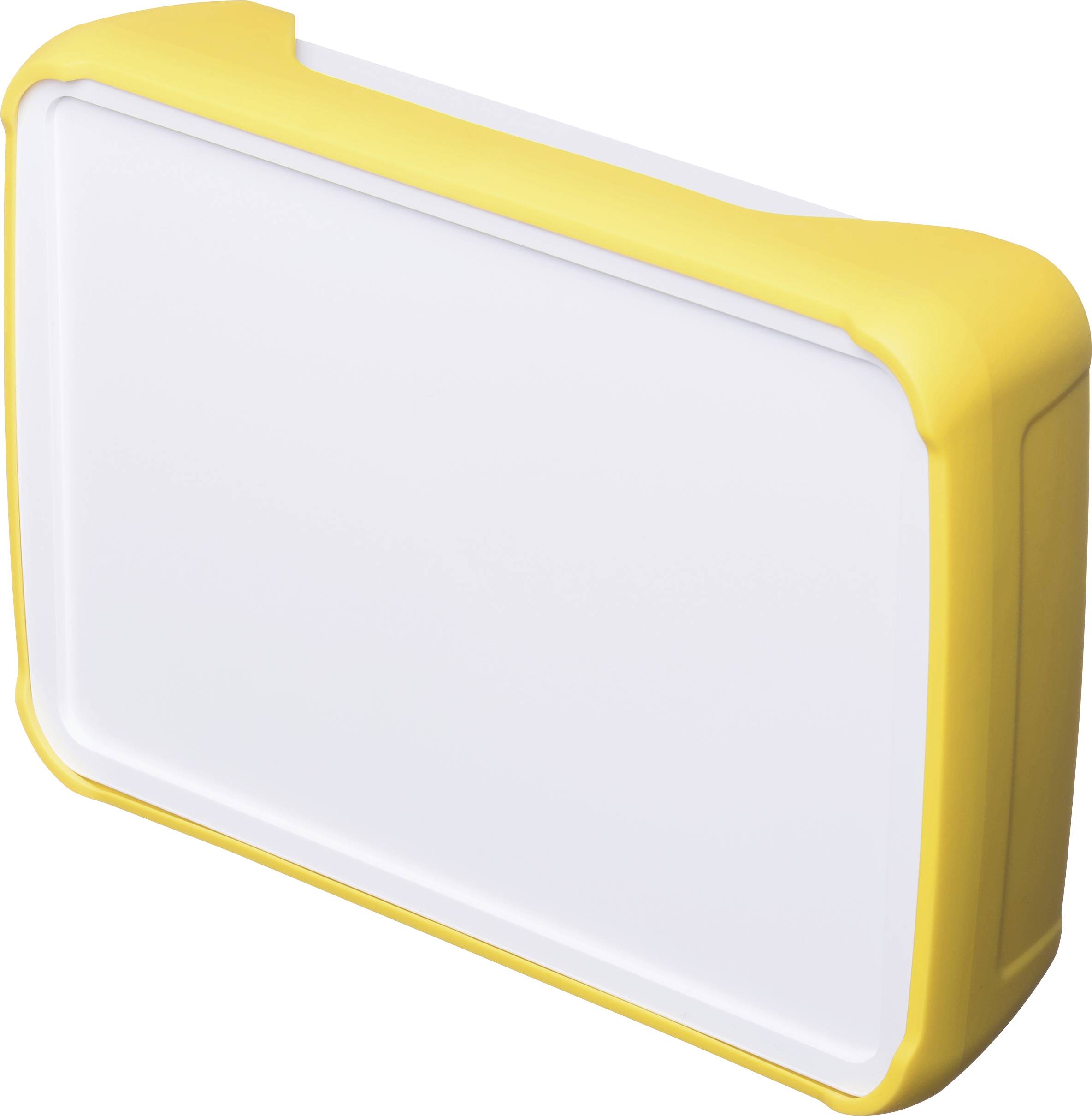 White, rectangular LED lamp with rounded yellow corners. Perfect for portable lighting.