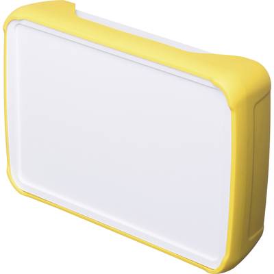 White, rectangular LED lamp with rounded yellow corners. Perfect for portable lighting.