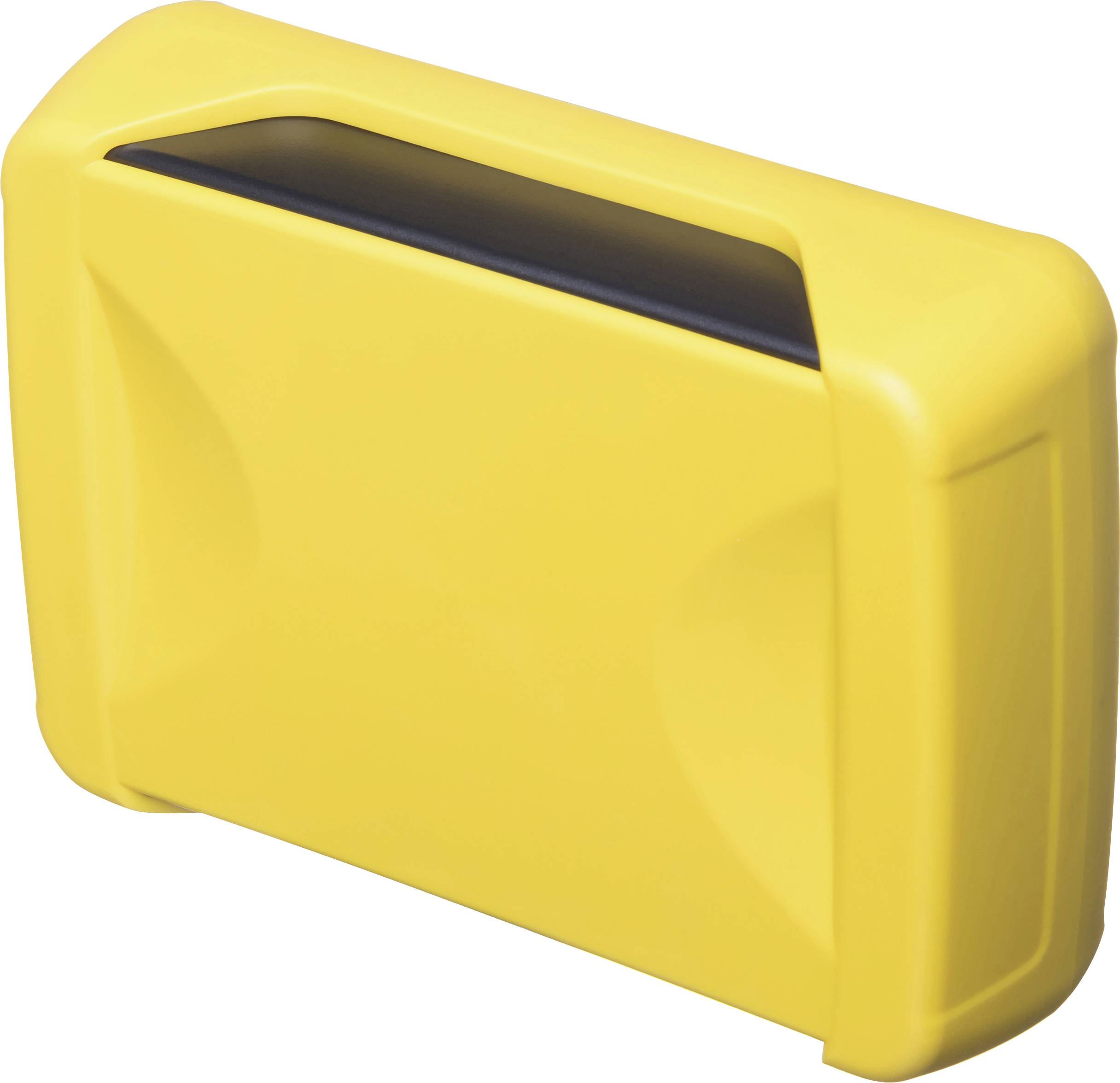 Yellow, rectangular plastic handle made from robust material, specifically designed for applications requiring secure handling.