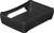 Black plastic storage tray, rectangular, empty. Suitable for storing documents or small items.