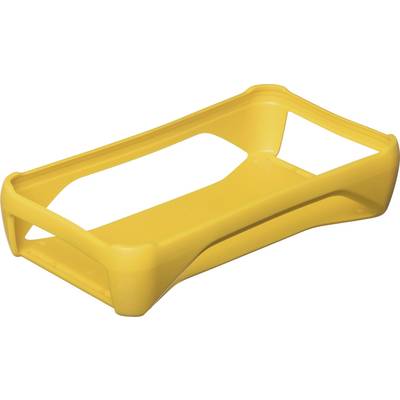 Yellow plastic bottle holder with a rectangular base and rounded edges, suitable for carrying multiple bottles.