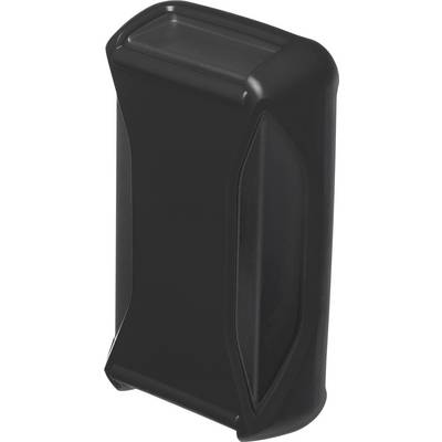 A black, rectangular device with rounded corners and smooth surfaces, possibly a protective case for electronic devices.