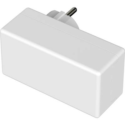 A white, rectangular plug-in power adapter with rounded edges, which connects directly to a mains socket.