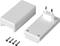 Two white housing components with socket connection and four screws, likely an electronic device or adapter housing.