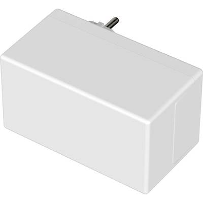 A rectangular, white charger with a power socket connection at the rear, without any visible brand or labelling.