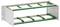 A metallic rack unit with several green mounting rails designed for holding electronic circuit boards or modules.
