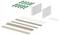 'Drawer assembly components include green connectors, side panels, frames, and screws, organized and displayed for setup.'