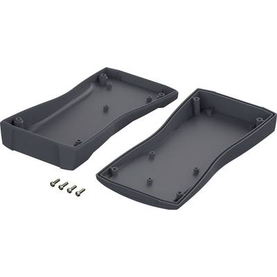 Housing for an electronic device, two-part and opened, with four screws.
