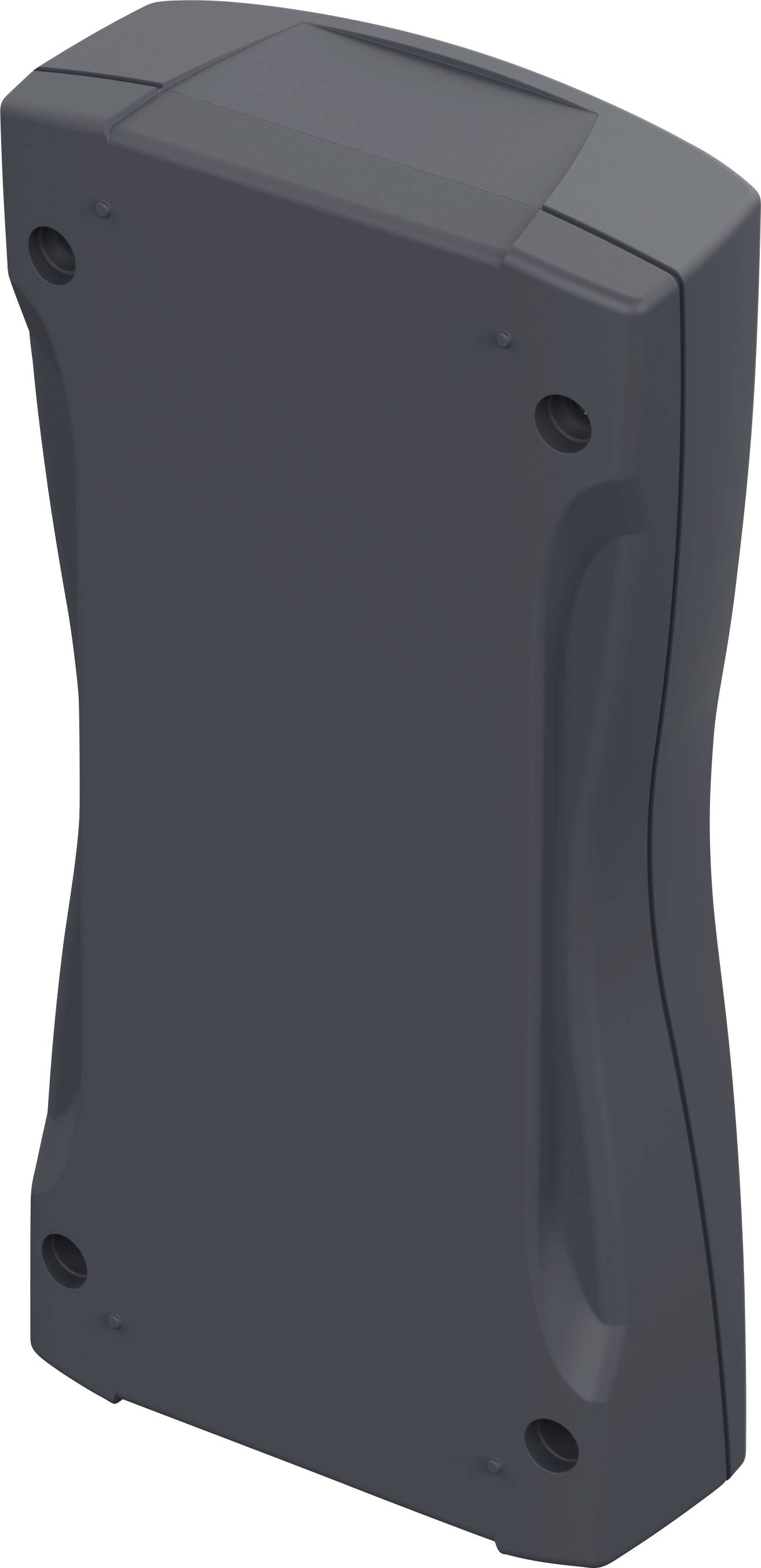 A dark, rectangular, handy device with rounded edges and four screws at the corners.