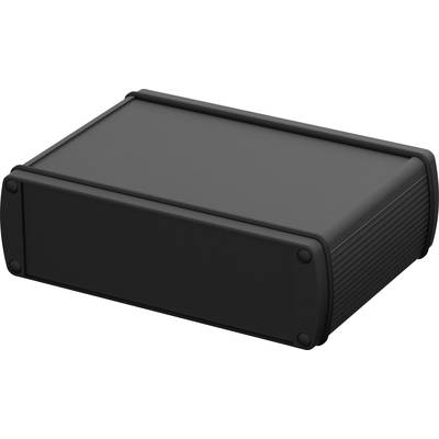 A rectangular, black metal enclosure with rounded edges, which can be used for electronic devices or circuit boards.