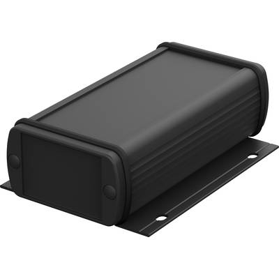 Black, rectangular electronic device in a housing mounted on a bracket.