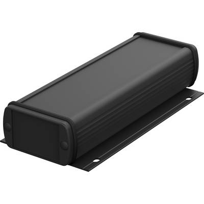 Rectangular black enclosure with rounded corners and side screws, mounted on a flat metal plate.
