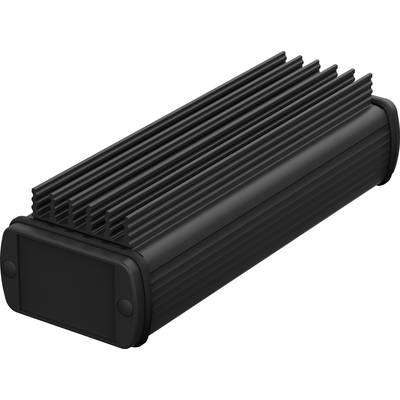 A black, rectangular heat dissipation module with a finned surface and rounded ends.