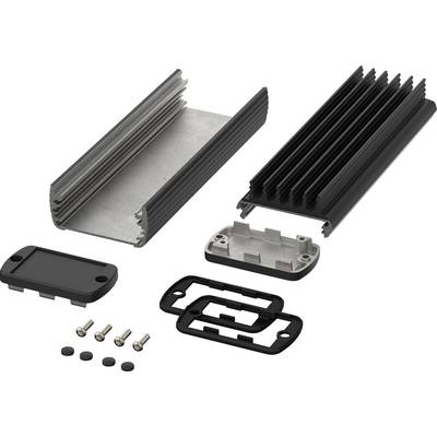 Disassembled metal and plastic housing set with screws and seals, suitable for electronic or device components.
