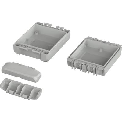 Plastic housing consisting of multiple interlocking parts. Components show different views of the housing.