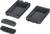 Two black, rectangular plastic cases with removable lids, lying side by side, reveal the interior compartment.