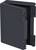 A black, empty, vertically standing book with an open cover, revealing its inner pages.