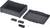 'Dark grey modular components, including two large rectangular parts, two small ones, one elongated insert and five small screws.'