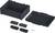 Black plastic enclosure with removable parts: lid, base, and internal compartments. Mounting screws are placed alongside.