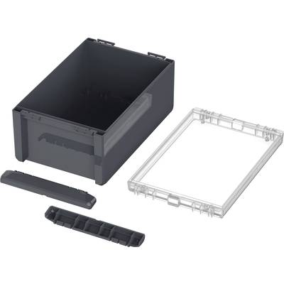 A stackable container with an open lid and removable compartments, suitable for storing small items.