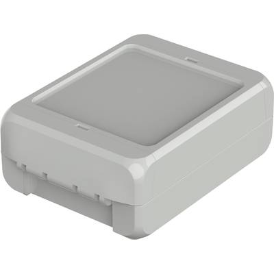 A rectangular, grey plastic enclosure, closed and without visible marks or signs, on a white surface.