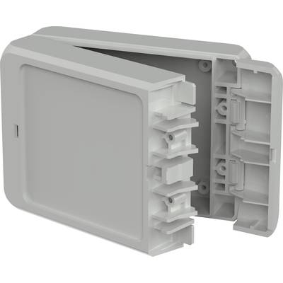 Grey, open plastic enclosure with multiple compartments, suitable for mounting or protecting electronic devices.