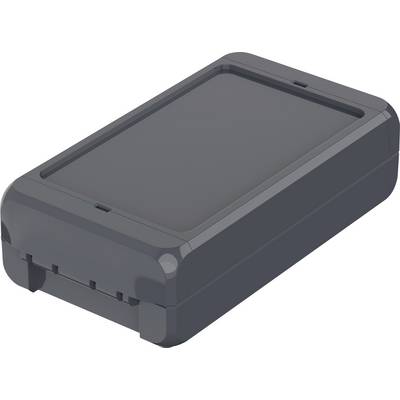 A rectangular, dark plastic enclosure with rounded corners, potentially suitable for electronic assembly or device protection.